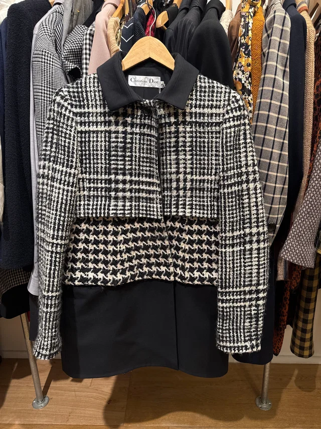 Dior Houndstooth Coat in Wool from Luxury Promise