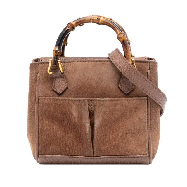 Brown Gucci Mini Suede Bamboo Satchel in Brown Suede from Designer Revival