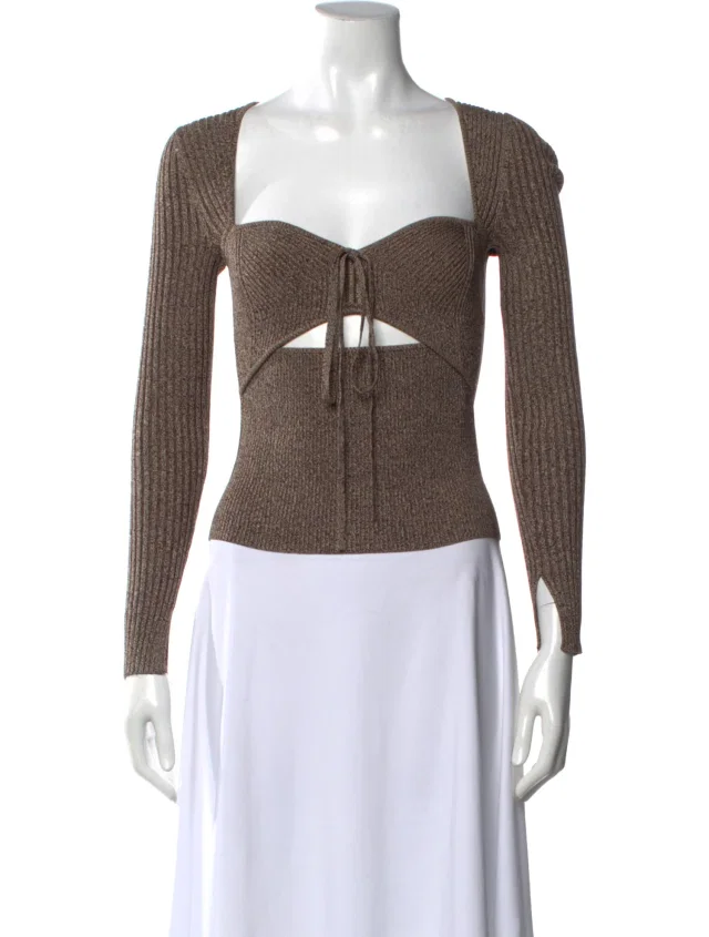 SIMKHAI Square Neckline Long Sleeve Top in brown|red from The RealReal