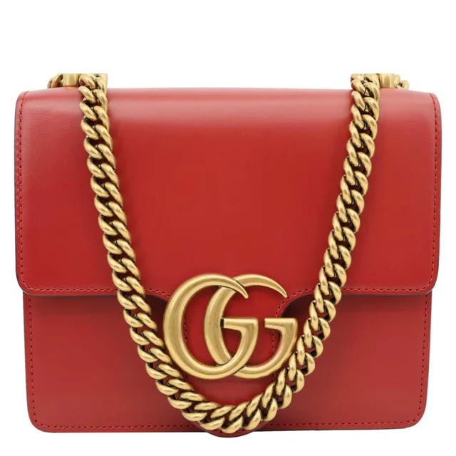 Gucci Interlocking GG Small Leather Chain Shoulder Bag Red 431384 in Red Leather from Dallas Designer Handbags