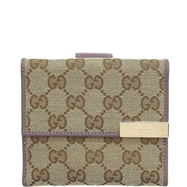Gucci Canvas GG Pattern Compact Wallet Grey/Brown in Brown Canvas from VINTAGE QOO TOKYO
