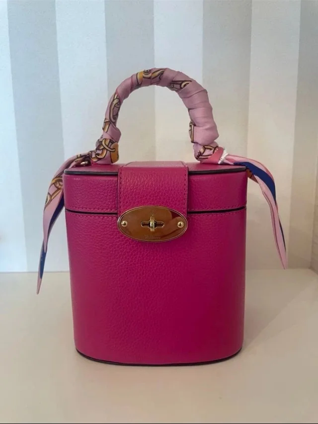 Mulberry Hot Pink Leather Mini Vanity Bag With Scarf-Wrapped Handle in gold|pink|red Leather from Poshmark
