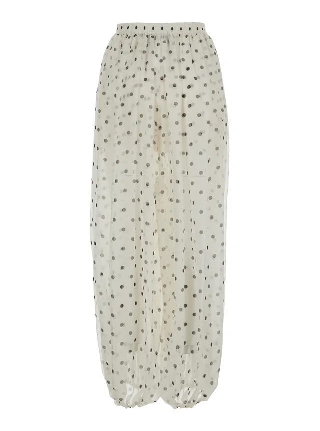 Msgm White Pants with All-over Polka Dot Print in Tech Fabric Women in White 100% Polyester, photo 4 of 6 from Gaudenzi Boutique