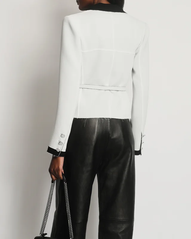 Chanel Light Grey and Black Belted Blazer Jacket with CC Logo Buttons Size FR 36 (UK 8) in Black from Sellier, photo 2 of 2