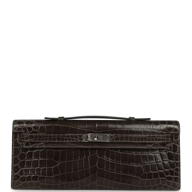 Hermès Kelly Cut Graphite Matte Niloticus Crocodile Palladium Hardware in Grey Crocodile from Madison Avenue Couture