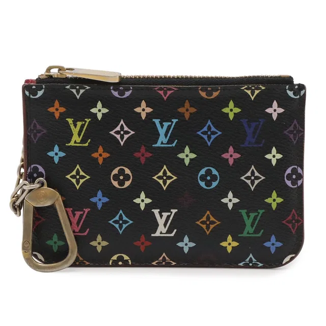 Louis Vuitton Monogram Multicolor Pochette Cles Coin Purse Noir Grenard in Black Coated canvas from The Reluxe