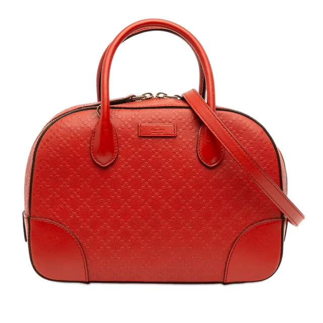 Red Gucci Diamante Bright Leather Satchel in Red Leather from Designer Revival