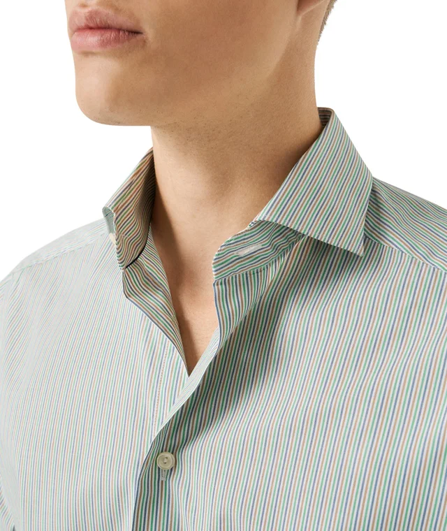 Eton Slim-Fit Striped Breeze Poplin Dress Shirt in Green, photo 4 of 5 from Harry Rosen