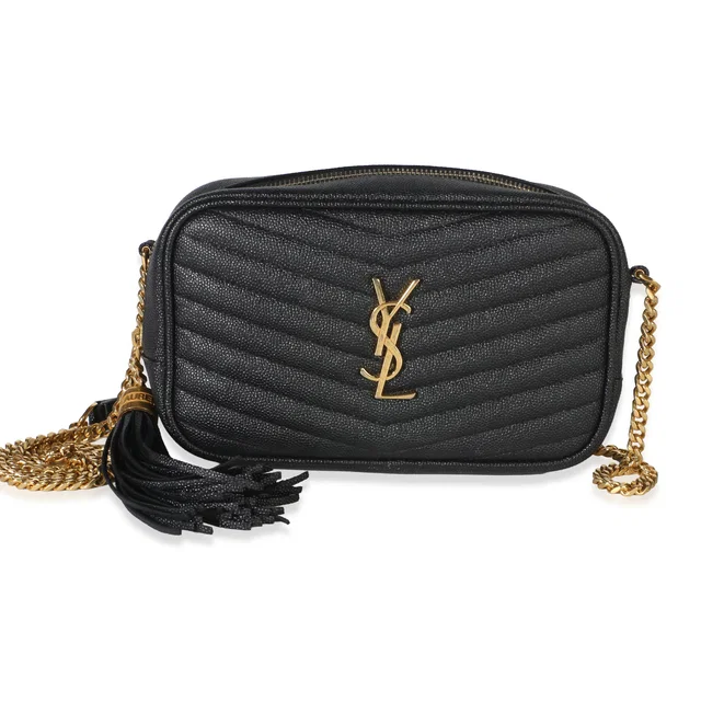 Saint Laurent Black Grain De Poudre Matelasse Mini Lou Camera Bag in Black Leather from myGemma