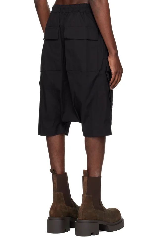 Rick Owens Black Temple Cargo Pod Shorts, photo 3 of 4 from SSENSE