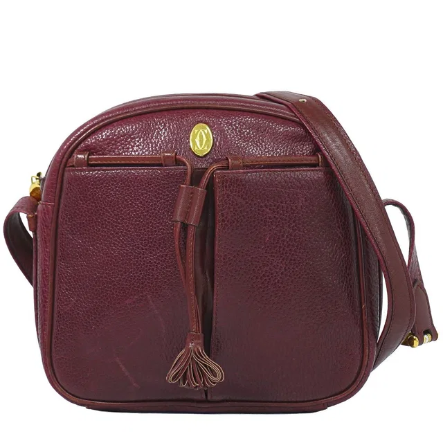 Cartier Must Line Shoulder Bag Pochette Leather Bordeaux in Burgundy Leather from The Reluxe