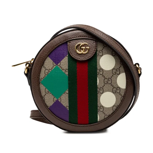 Brown Gucci GG Supreme Web Ophidia Graphic Print Round Crossbody in Brown Coated canvas from Designer Revival