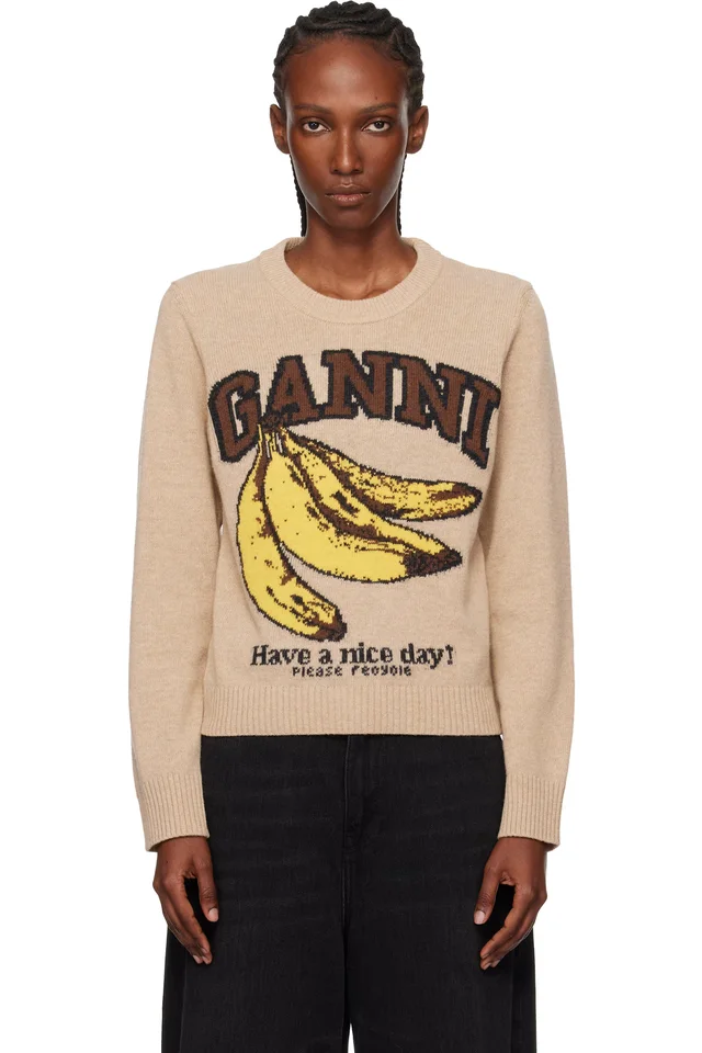 Beige Graphic Wool Sweater