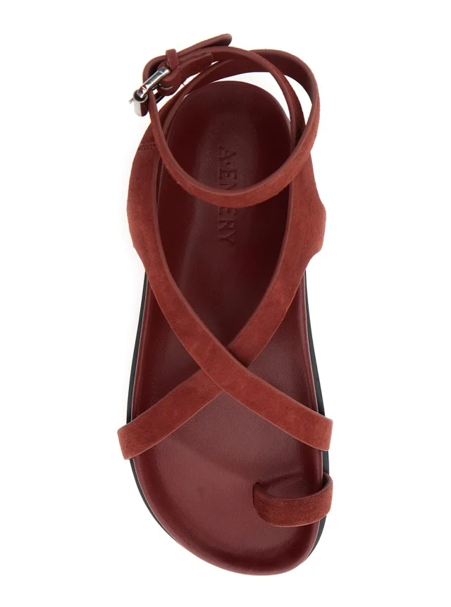 A.emery 'Jalen Slim' Bordeaux Sandals with Woven Straps and Buckle Closure in Suede for Women in 100% Goat Suede, photo 7 of 8 from Gaudenzi Boutique