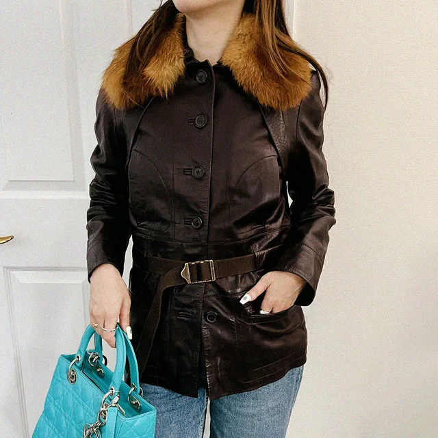 Louis Vuitton Faux Leather Combination Logo Button Coat #36 Brown in Brown Leather from VINTAGE QOO TOKYO