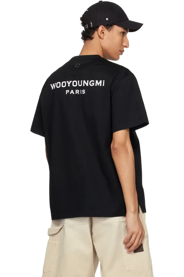 WOOYOUNGMI Black Cotton Back Logo T-shirt, photo 3 of 4 from SSENSE