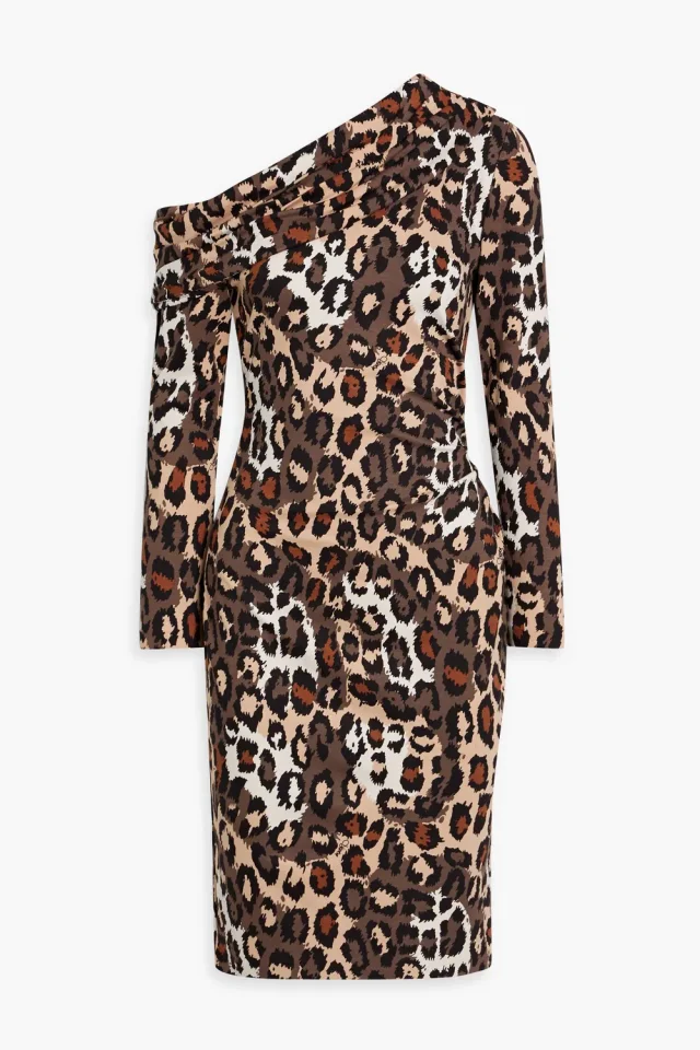 Diane von Furstenberg Perry One-Shoulder Leopard-Print Jersey Dress in Beige, photo 5 of 8 from THE OUTNET