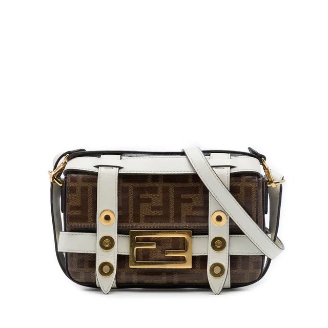 Brown Fendi Mini Zucca Coated Canvas Cage Baguette Satchel in Brown Coated canvas from Designer Revival
