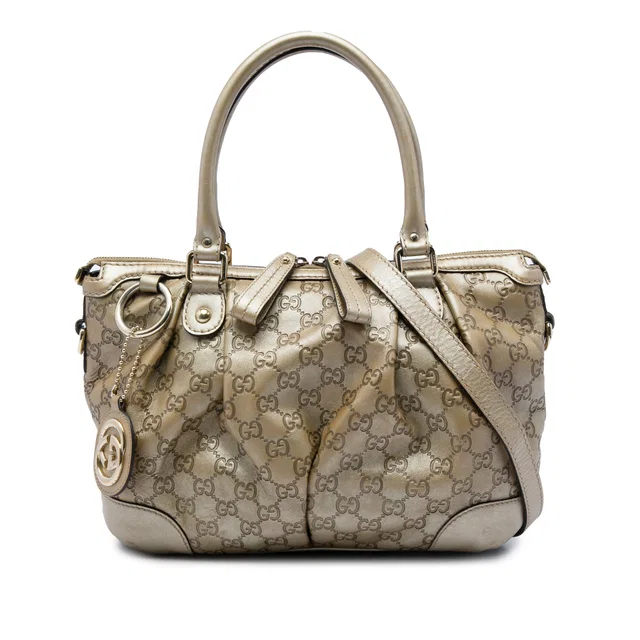Gold Gucci Guccissima Sukey Satchel in Gold Leather from Designer Revival