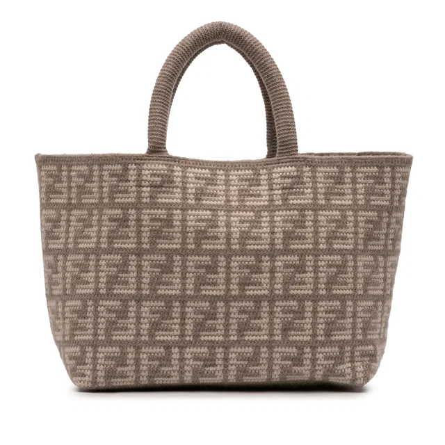 Brown Fendi Large Zucca Cashmere Shopper Tote in Brown Cashmere from Designer Revival