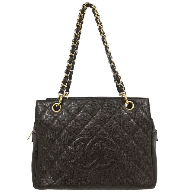 Chanel 2002-2003 Brown Caviar Skin Petite Timeless Tote PTT Chain Handbag in Brown Caviar leather from AMORE Vintage Tokyo