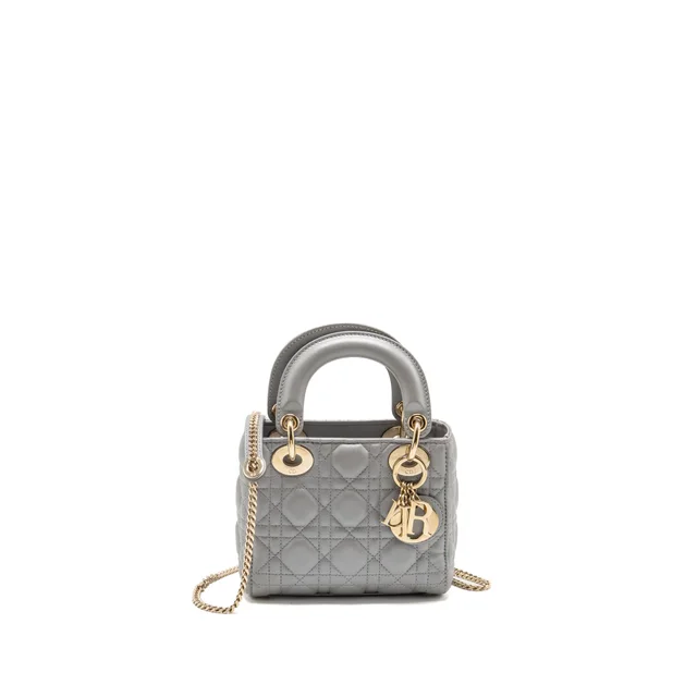 mini lady dior lambskin grey LGHW in Grey Lambskin from EMIER