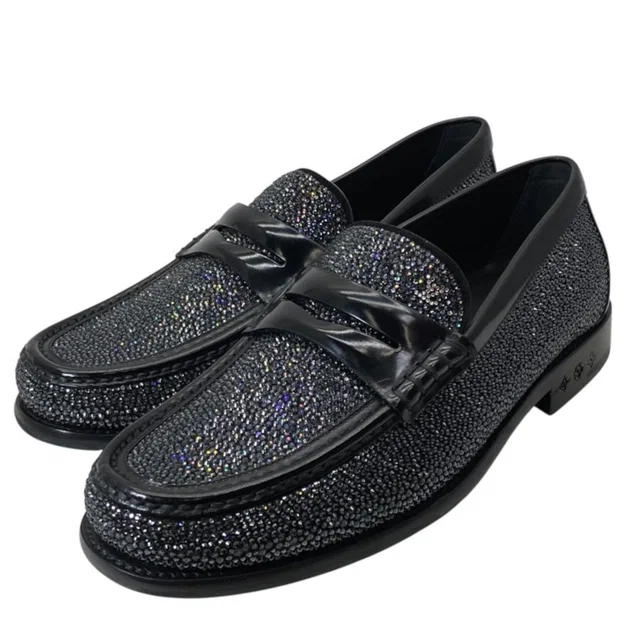 Louis Vuitton Loafers Swarovski Leather Black in Black Leather from The Reluxe