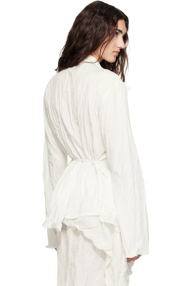 OPEN YY White Unbalanced Ruffle Blouse, photo 3 of 4 from SSENSE