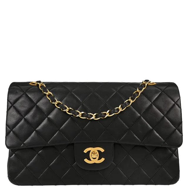 Chanel 1989-1991 Black Lambskin Medium Classic Double Flap Shoulder Bag in Black Lambskin from AMORE Vintage Tokyo