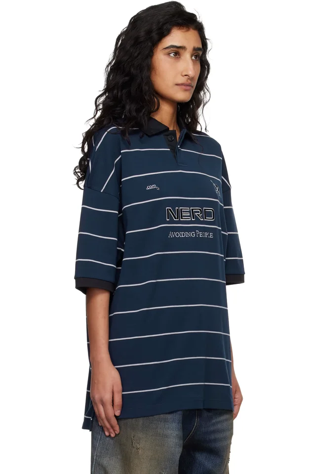 VETEMENTS Navy 'Nerd' Football Polo, photo 2 of 4 from SSENSE