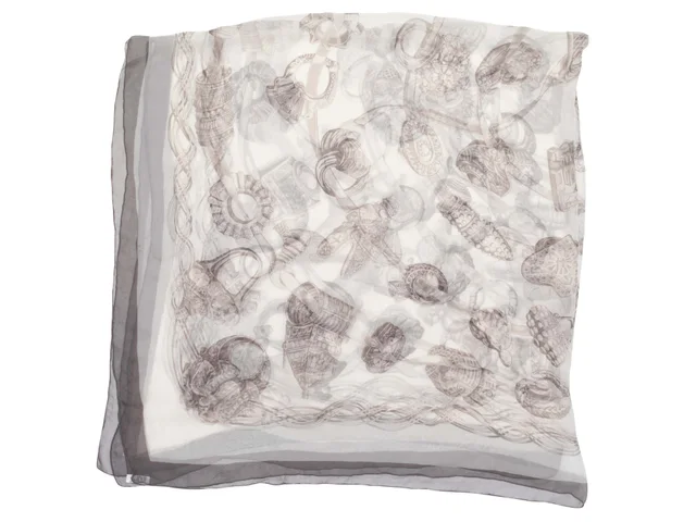 Grey Hermes Alliances du Monde Motif Printed Silk Scarf in Grey Silk from Designer Revival