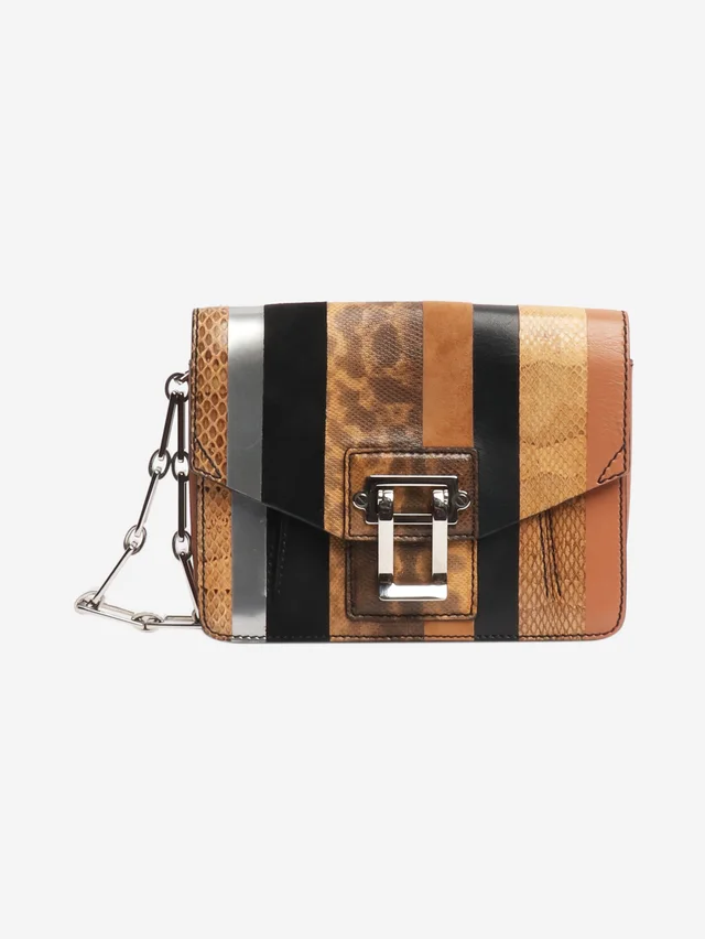 Proenza Schouler Brown striped exotic leather clutch in Brown Leather from Sign of the Times