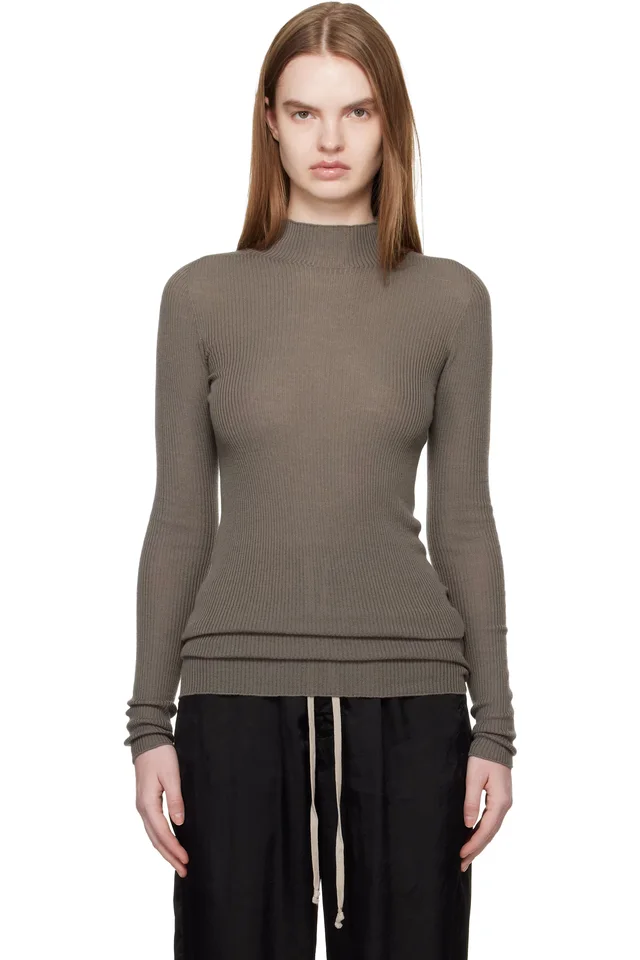 Rick Owens Gray Temple LS Turtle Sweater, image 1 of 1 from SSENSE