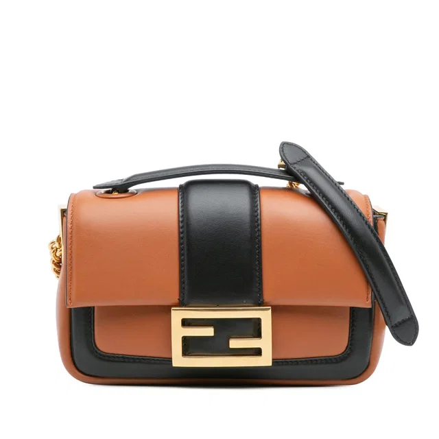 Brown Fendi Mini Bicolor Nappa Apolo Chain Baguette Shoulder Bag in Brown Nappa leather from Designer Revival