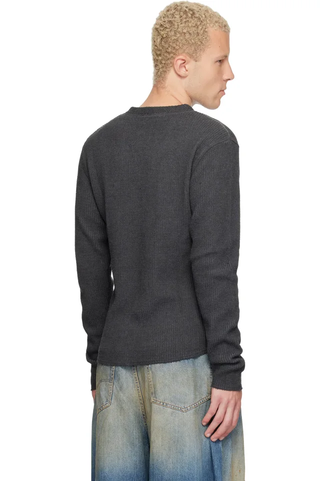 424 Black Long-Sleeve Thermal Jersey Henley, photo 3 of 4 from SSENSE