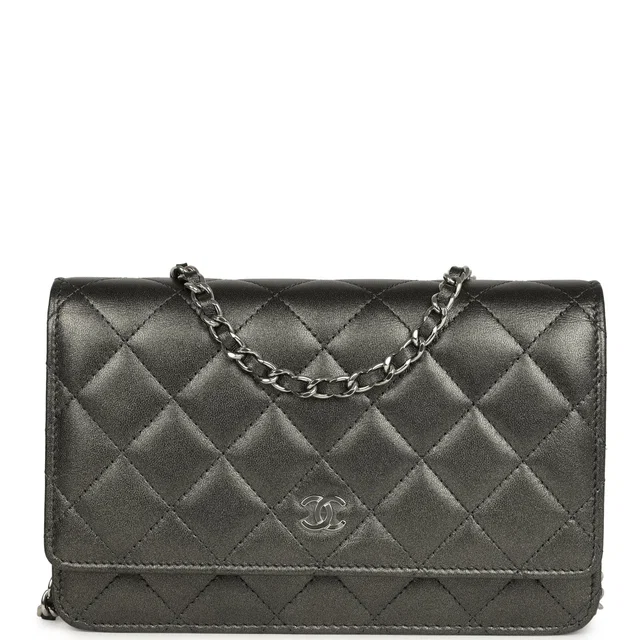 Chanel Wallet On Chain WOC Metallic Grey Lambskin Silver Hardware in Grey Lambskin from Madison Avenue Couture