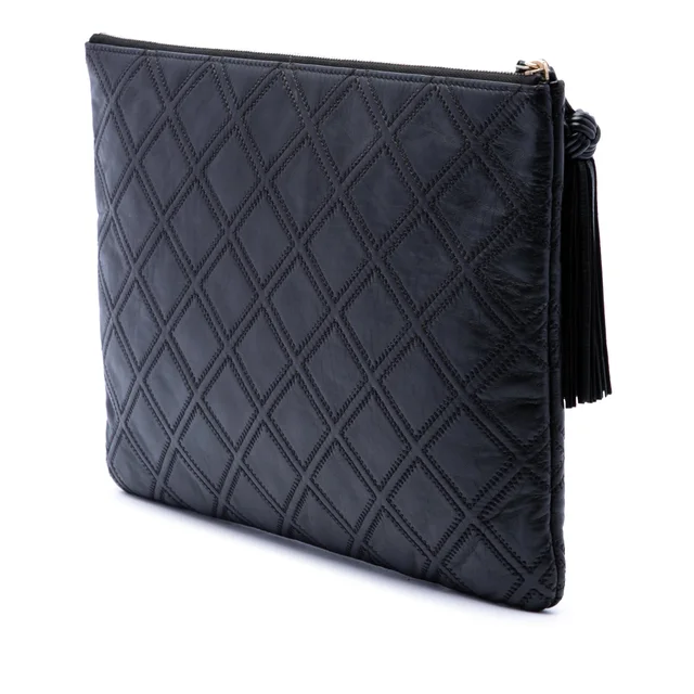 Black Chanel Large Quilted Lambskin Double Stitch Tassel O Case Clutch in Black Lambskin from Designer Revival, photo 2 of 2