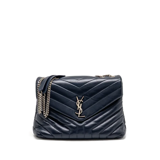 Saint Laurent Medium Lou Bag Calfskin Dark Blue SHW in Blue Calfskin from EMIER