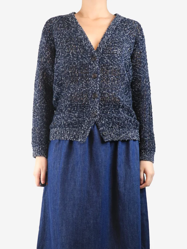Brunello Cucinelli Navy blue and grey cashmere loose-knit cardigan - size UK 10 in Navy Cashmere from Sign of the Times