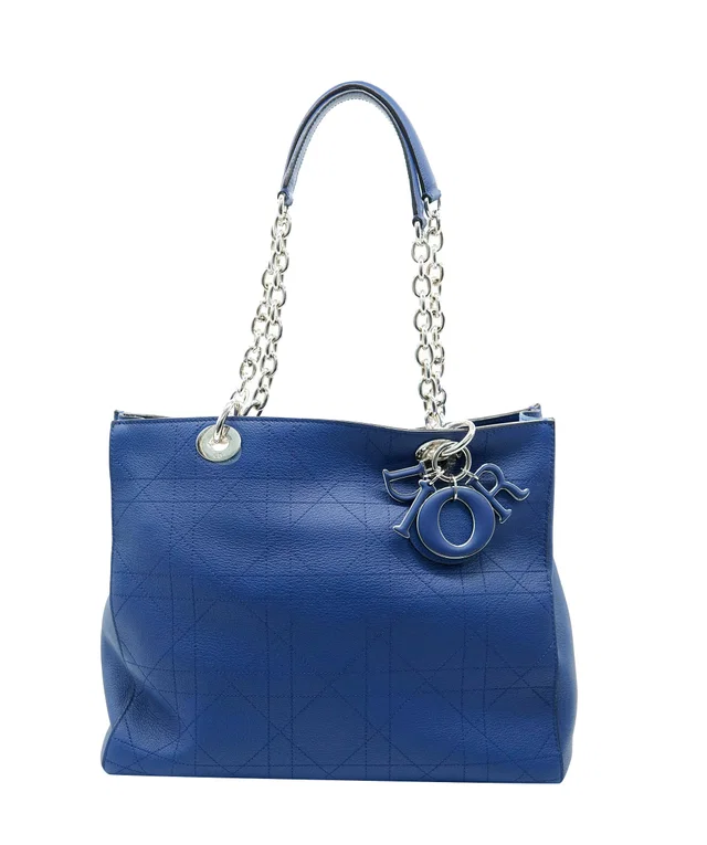 Dior Blue Cannage Shopper Tote in Blue Leather from Luxury Promise