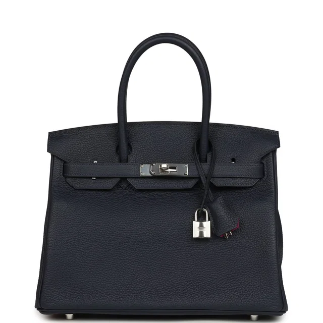 Hermès Birkin 30 Bleu Nuit Verso Togo Palladium Hardware in Navy Togo leather from Madison Avenue Couture