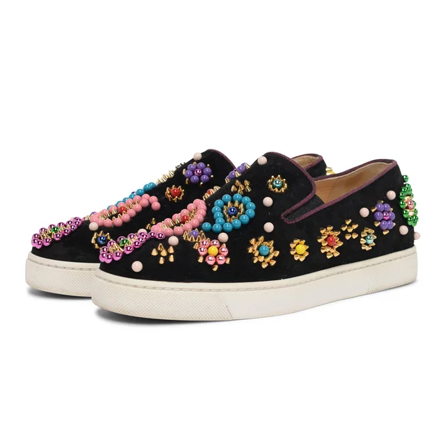 Christian Louboutin Studded Boat Candy Sneakers 35.5 in Black Suede from Blue Spinach