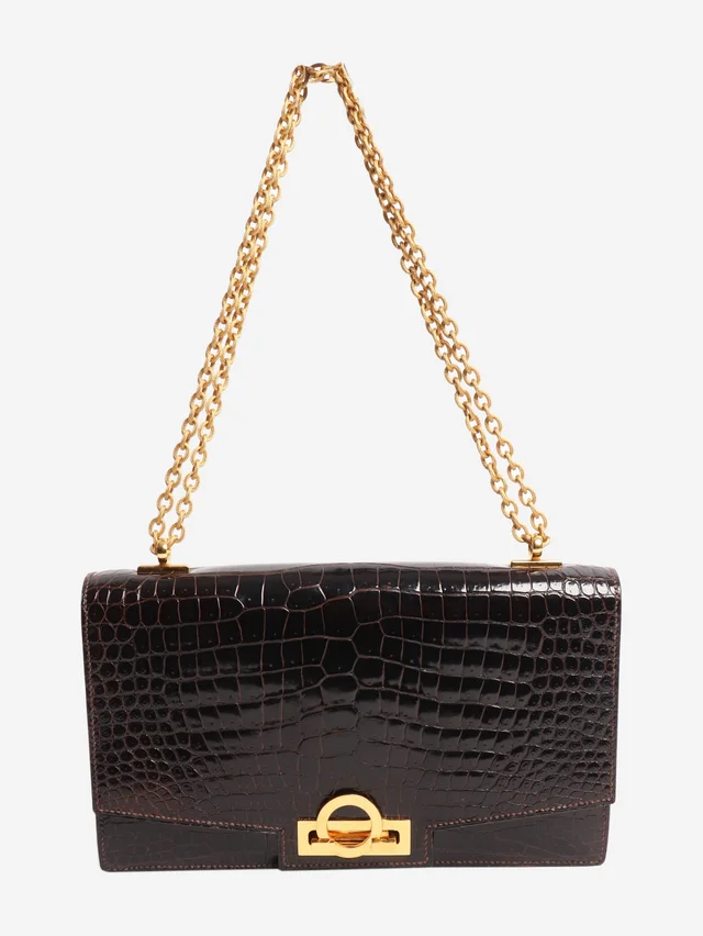 Hermès Marron vintage 1979 Fonce Sac Olympe croc-skin bag in Brown Crocodile from Sign of the Times