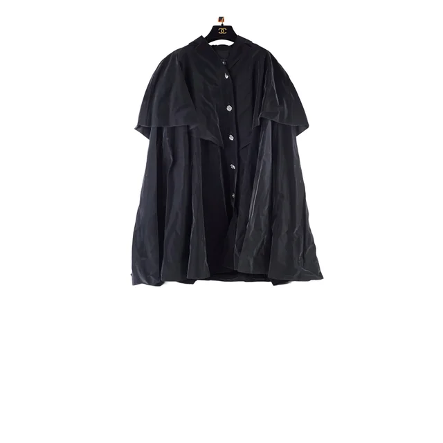 Chanel Silk Cape Black Coat Size 40 in Black Velvet from The Purse Affair