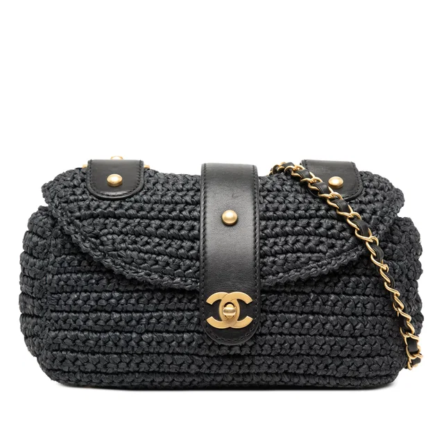 Black Chanel CC Raffia Crossbody in Black Raffia from Designer Revival, photo 1 of 1
