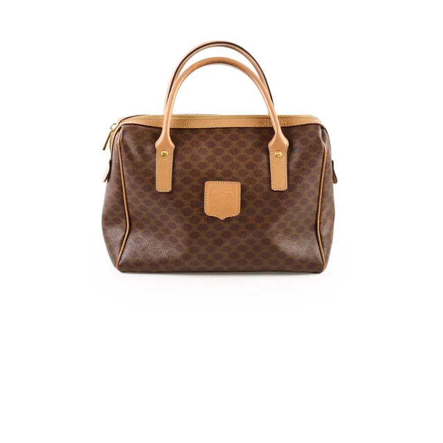 Celine Vintage Macadam Mini Boston bag Monogram Canvas Brown in Brown Coated canvas from The Purse Affair