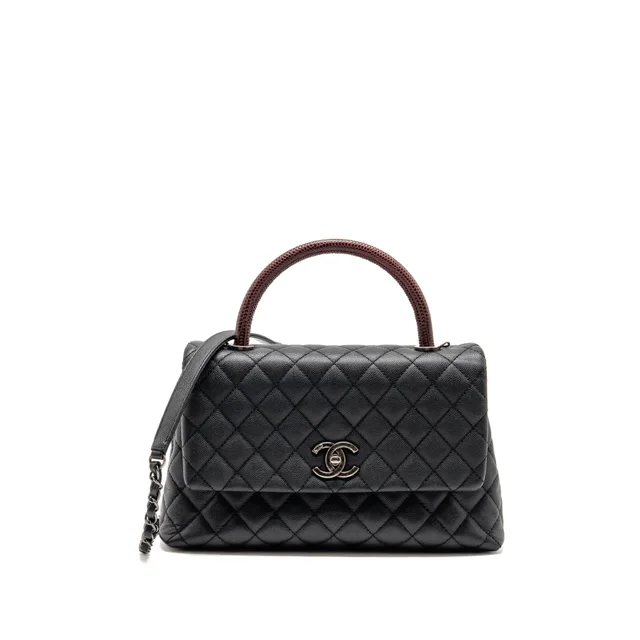 Chanel Medium Coco Handle Flap Bag lizard Embossed Handle Caviar Black Ruthenium Hardware in Black Caviar leather from EMIER