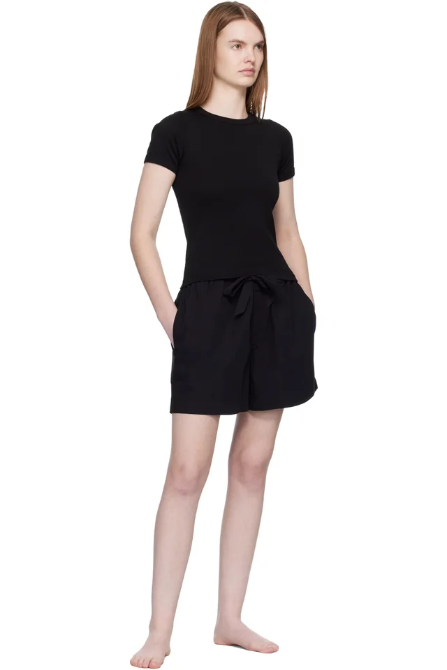 Tekla Black Poplin Pyjama Shorts, photo 4 of 4 from SSENSE