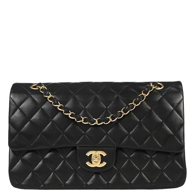 Chanel 2009-2010 Black Lambskin Medium Classic Double Flap Shoulder Bag in Black Lambskin from AMORE Vintage Tokyo