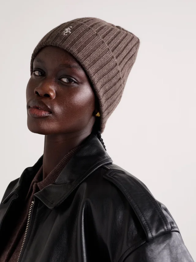 SPORTY & RICH Embroidered ribbed cashmere and wool-blend beanie in Brown, photo 2 of 2 from NET-A-PORTER (Canada)
